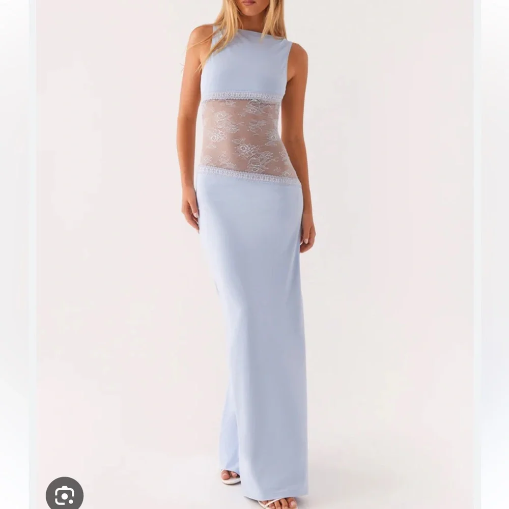 Peppermayo Light Blue Backless Dress with Lace Detail - Picture 1 of 3